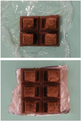 板チョコ(ミルクチョコレート)にガルボキューブが取り付けられている